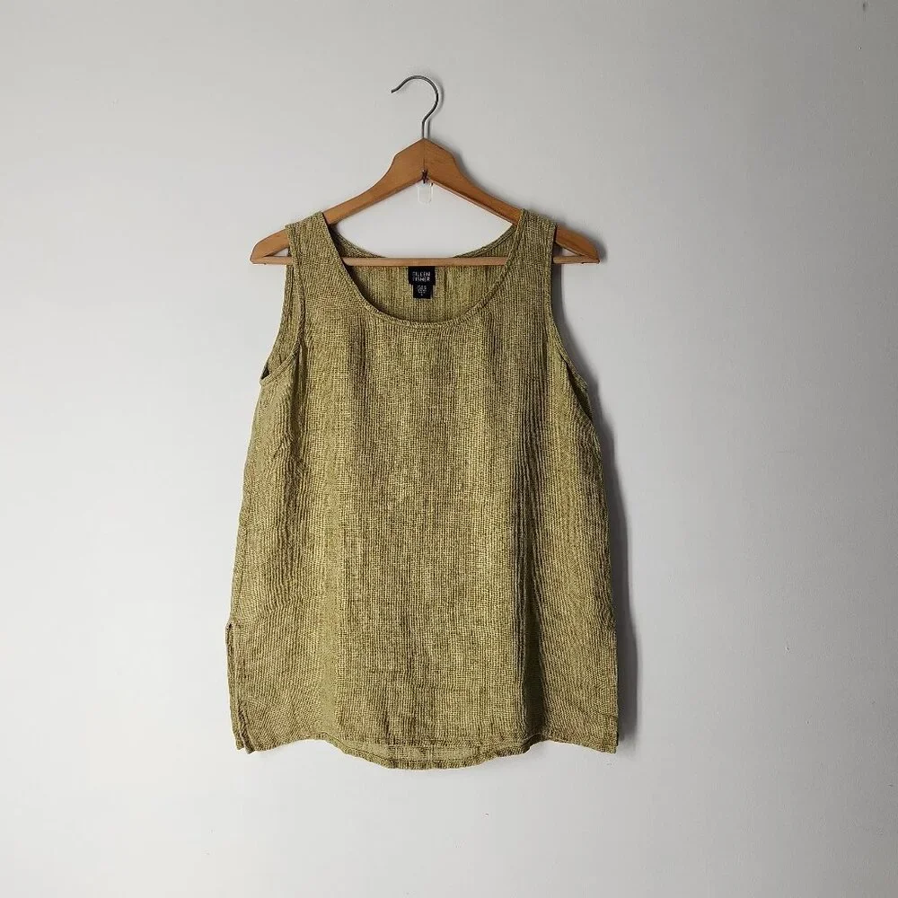 Eileen Fisher linen tank top sleeveless blouse relaxed boxy fit lagenlook S